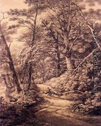 a Man Seated On A Fallen Branch On A Woodland Path - Thomas Hearne