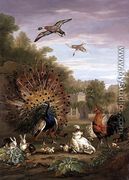 Peacock and Rabbits in a Landscape - Pieter Casteels