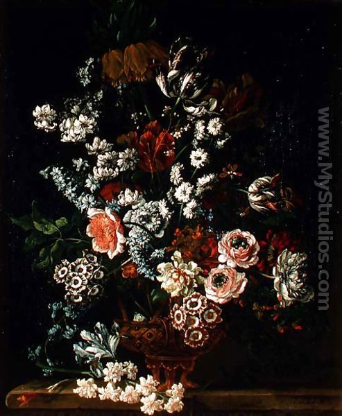 An Arrangement of Flowers in a Glass and Ormolu Vase - Pauwel Casteels
