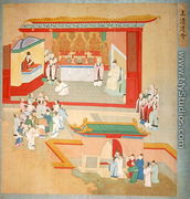 Emperor Hui Tsung (r.1100-26) practising with the Buddhist sect Tao-See, from a History of the Emperors of China - Chinese School