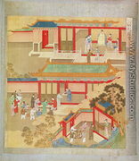 Emperor Hsuan Tsung (712-756 AD) at home, from a history of Chinese emperors - Chinese School