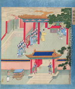 Emperor Ming Ti (r.57-75 AD) bestowing honours on two aged men, from a history of Chinese emperors - Chinese School