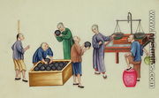 Chinese dealers testing and weighing opium, from 'The Evils of Opium Smoking' - Chinese School