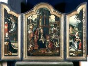 Triptych: The Adoration of the Magi (central panel), The Annunciation (LH panel),The Rest on the Flight into Egypt (RH panel) - Pieter Coecke Van Aelst