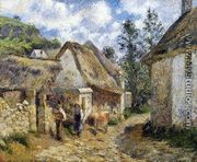 A Street in Auvers (Thatched Cottage and Cow) - Camille Pissarro