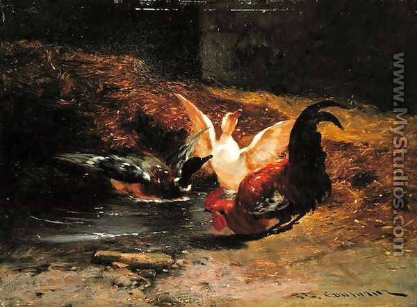Cockerel with two ducks - Philibert Leon Couturier