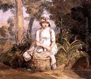 Seated Girl with Bonnet - Joshua Cristall