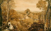 Wooded landscape with cottages and countrywomen, Hurley, Berks, 1818 - Joshua Cristall