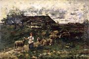 A Shepherdess and Her Flock - Charles Émile Jacque