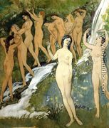 Ten Nudes by a Waterfall - Arthur Bowen  Davies