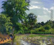 Ducks on the Pond at Montfoucault - Camille Pissarro