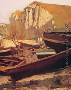 Barques au pied d'une falaise en Normandie (Boats at the foot of a cliff in Normandy) - Jean-Paul Laurens