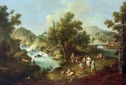 Landscape with a River and Dancing Peasants - Giuseppe Zais