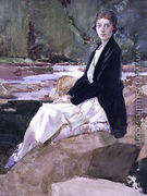 Young woman sitting upon rocks - Harry Watson