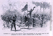 Capture of a part of the burning union breastworks on the Brock Road on the afternoon of May 6th, illustration from 'Battles and Leaders of the Civil War', edited by Robert Underwood Johnson and Clarence Clough Buel - Alfred R. Waud