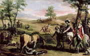 Don Quixote falls from his horse in front of the Dukes - Zacarias Gonzalez Velazquez