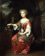 Portrait of a Lady holding her pet King Charles Spaniel - Jan Verkolje