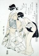 Lady and a Nursemaid Teaching a Child to Walk - Kitagawa Utamaro