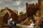 A cat tended by an old woman - David The Younger Teniers