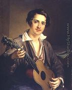 The Guitar Player: Portrait of the Virtuoso Guitarist Vladimir Ivanovich Morkov 1803-64 1839 - Vasili Andreevich Tropinin