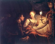 A Candlelight Scene A Man Offering a Gold Chain and Coins to a Girl Seated on a Bed, c.1665-70 - Godfried Schalcken