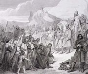 Charlemagne receives the Surrender of Witikind sic at Paderborn in 785, engraved by Joubert  - Ary Scheffer
