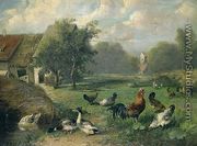 Duck and poultry by a pond - Julius Scheuerrer
