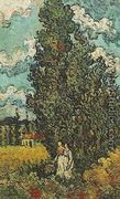 Cypresses And Two Women - Vincent Van Gogh