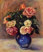 Roses In A Blue Vase - Pierre Auguste Renoir
