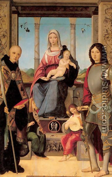 The Virgin and Child with Saints Benedict and Quentin - Francesco Marmitta