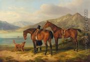 Rider and Two Bays by a Lake (Reiter und zwei Pferde am See 1834) - Adam Albrecht